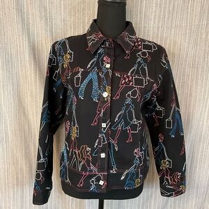 Vanity Collection Denim Stretch Jacket Painted & Beaded Deco Pop Art Sz S